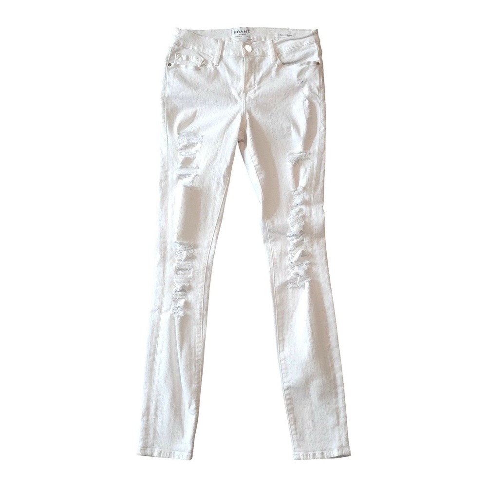 FRAME Le Skinny De Jeanne Distressed Ripped White Stretch Jeans Womens 28
